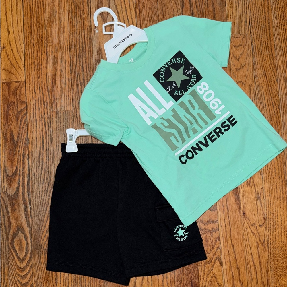 Converse Aqua Graphic Tee and Black Shorts Set